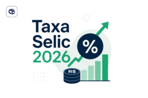 Gráfico de barras verde e azul com seta ascendente, indicando taxa Selic 2026.